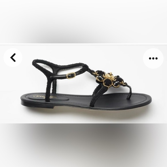 NIB Chanel black tweed & gold metal flat sandals sz 41/11
